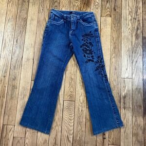 Y2K A NEW APPROACH A.N.A Women's Blue Denim Flare Jeans Floral Embroidery Size 4